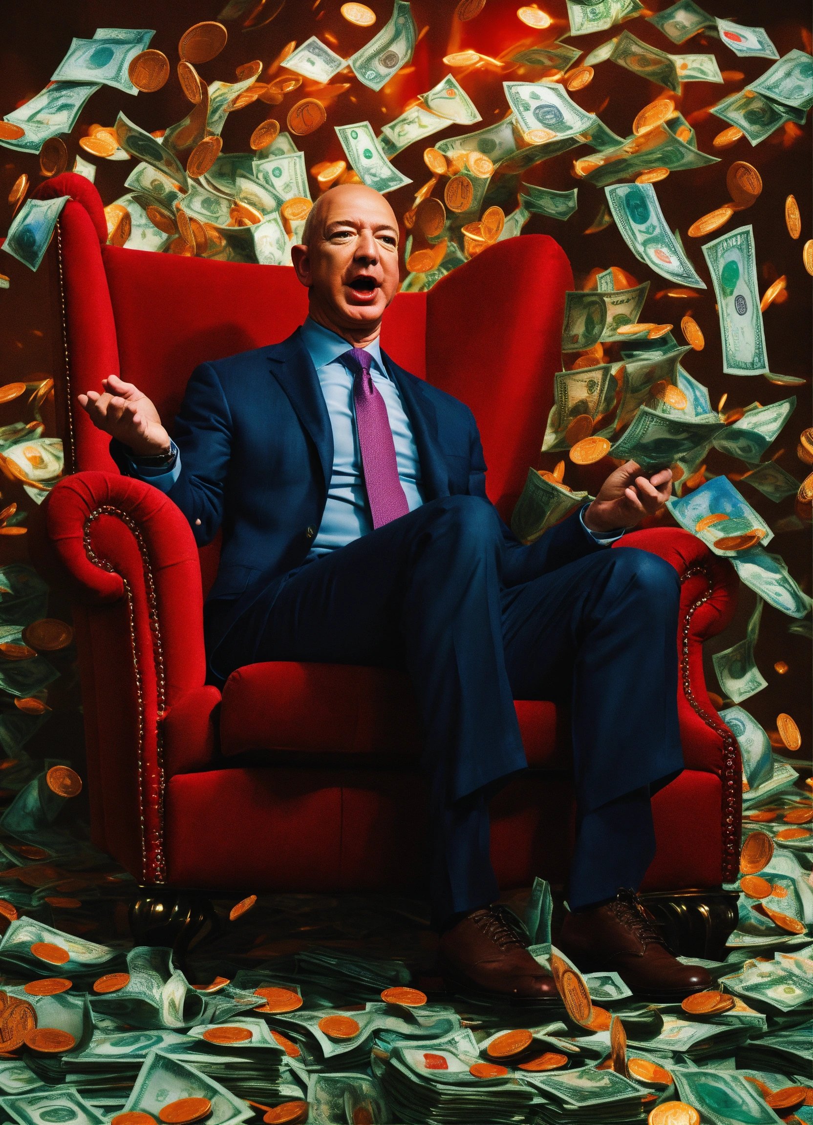 Jeff Bezos is screaming and sits in a red highback (3)